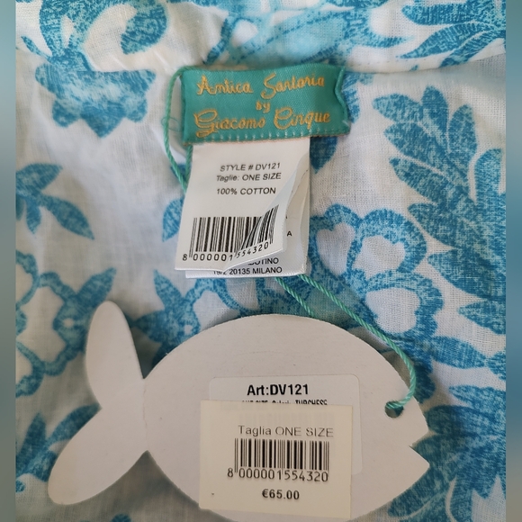 Antica Sartoria Boho Beach Dress Coverup Blue and White Floral Gold Sequins NWT - Picture 4 of 10